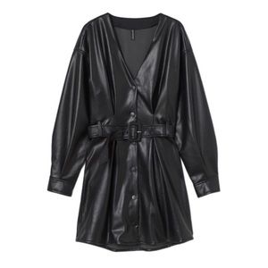 H&M Faux Leather Long Sleeved Dress in Black